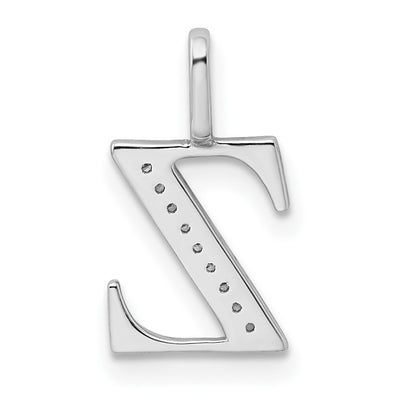 14K White Gold Diamond Letter Z Initial Pendant, 15.44 x 9.21mm