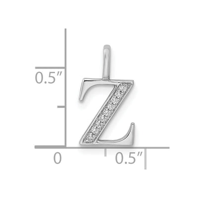 14K White Gold Diamond Letter Z Initial Pendant, 15.44 x 9.21mm