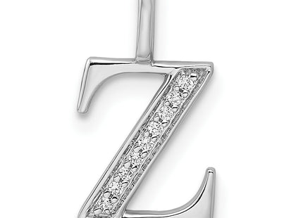 14K White Gold Diamond Letter Z Initial Pendant, 15.44 x 9.21mm