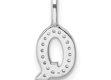 14K White Gold Diamond Letter Q Initial Pendant, 15.2 x 7.36mm