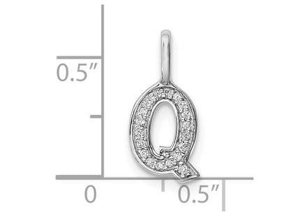 14K White Gold Diamond Letter Q Initial Pendant, 15.2 x 7.36mm