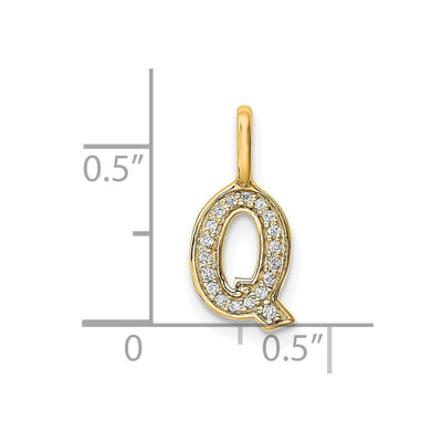 14K White Gold Diamond Letter Q Initial Pendant, 15.2 x 7.36mm