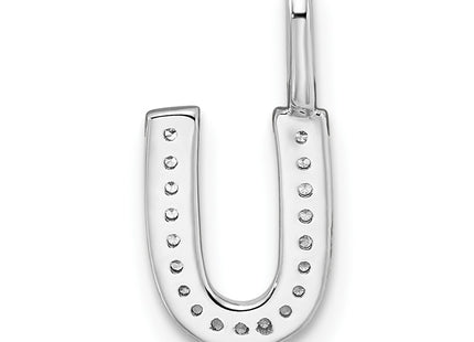 14K White Gold Diamond Letter U Initial Pendant, 14.97 x 7.55mm