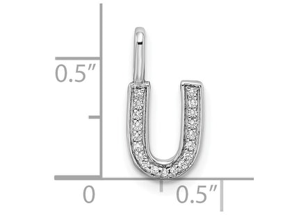 14K White Gold Diamond Letter U Initial Pendant, 14.97 x 7.55mm