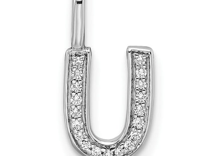 14K White Gold Diamond Letter U Initial Pendant, 14.97 x 7.55mm