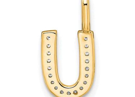 14K white gold diamond letter U pendant, another view