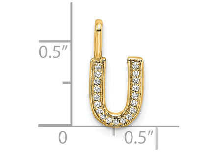 14K white gold diamond letter U pendant, further view