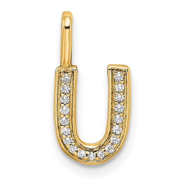 14K White Gold Diamond Letter U Initial Pendant, 14.97 x 7.55mm