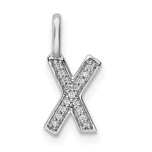 14k White Gold Diamond Letter X Initial Pendant, 15.16 x 5.68mm