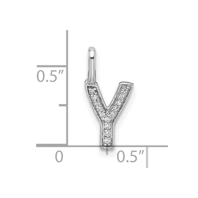 14K White Gold Diamond Letter Y Initial Pendant, 15.27 x 6.76mm