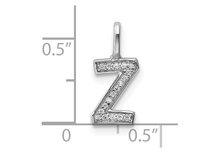 14K White Gold Diamond Letter Z Initial Pendant, 15.03 x 6.21mm