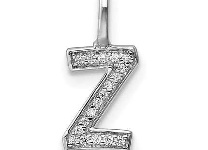 14K White Gold Diamond Letter Z Initial Pendant, 15.03 x 6.21mm