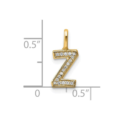 14K White Gold Diamond Letter Z Initial Pendant, 15.03 x 6.21mm
