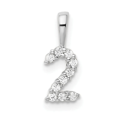 14K White Gold Diamond Number 2 Pendant, 13.08 x 4.91mm