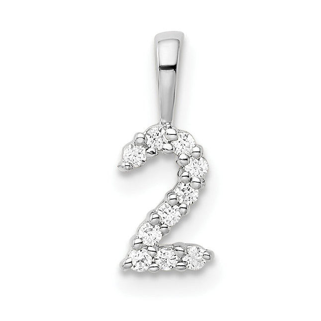 14k White Gold Diamond Number 2 Pendant, 13.08 x 4.91mm