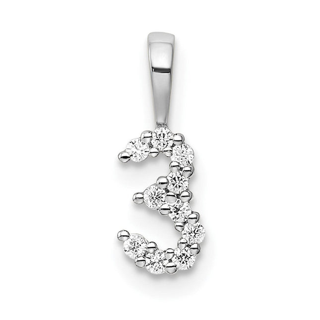 14k White Gold Diamond Number 3 Pendant, 12.86 x 4.77mm