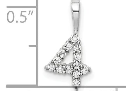 14k White Gold Diamond Number 4 Pendant, 15.09 x 7.77mm