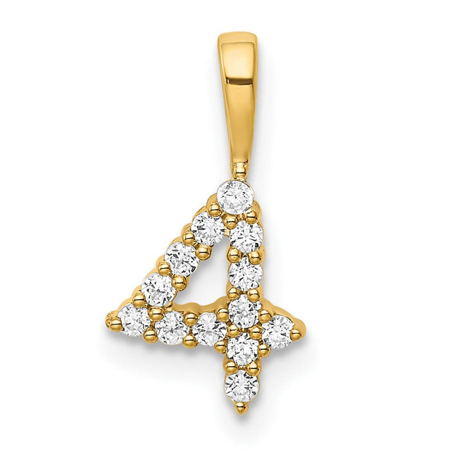 14k White Gold Diamond Number 4 Pendant, 15.09 x 7.77mm