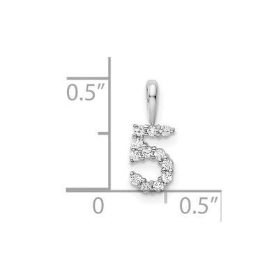14K White Gold Diamond Number 5 Pendant, 13.53 x 5.13mm
