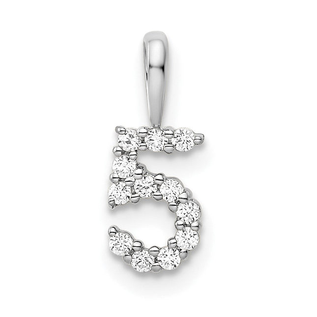 14k White Gold Diamond Number 5 Pendant, 13.53 x 5.13mm