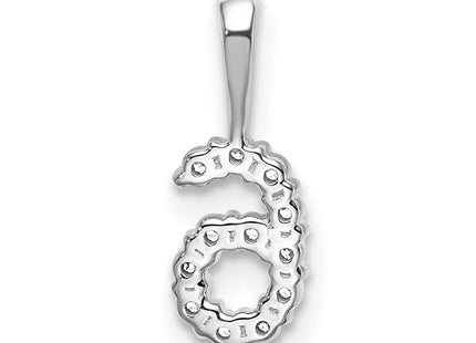 14K white gold diamond number 6 pendant, further view