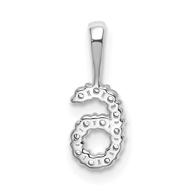 14K White Gold Diamond Number 6 Pendant, 12.85 x 4.97mm