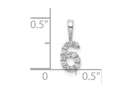 14K white gold diamond number 6 pendant, another view