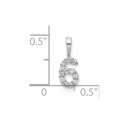 14K White Gold Diamond Number 6 Pendant, 12.85 x 4.97mm