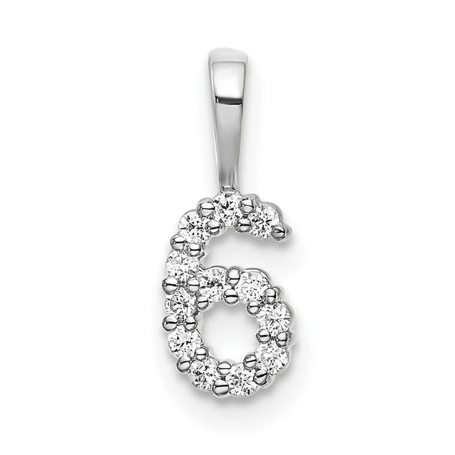 14k White Gold Diamond Number 6 Pendant, 12.85 x 4.97mm