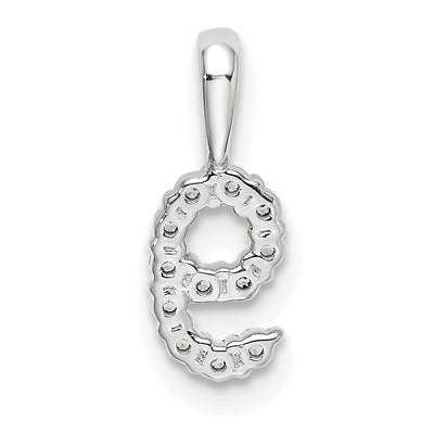 14K White Gold Diamond Number 9 Pendant, 13.12 x 4.96mm