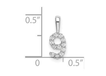 14K white gold diamond number 9 pendant, another view