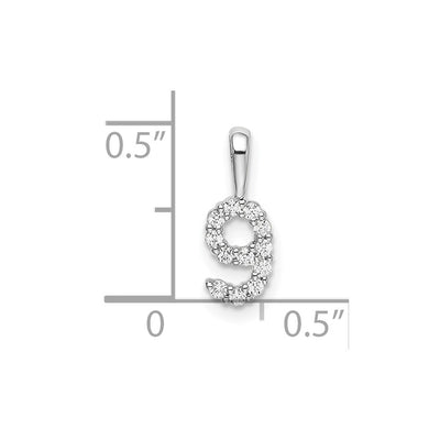 14K White Gold Diamond Number 9 Pendant, 13.12 x 4.96mm