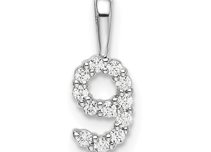 14K white gold diamond number 9 pendant