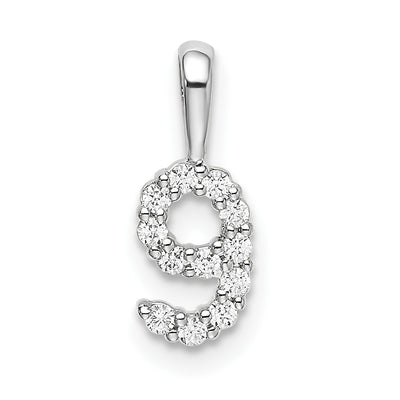 14K White Gold Diamond Number 9 Pendant, 13.12 x 4.96mm