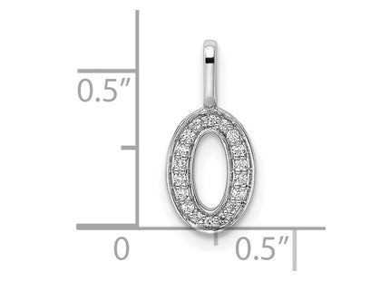 14K white gold diamond number 0 pendant, another view