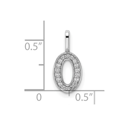 14K White Gold Diamond Number 0 Pendant, 15.24 x 7.09mm