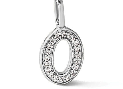 14K White Gold Diamond Initial O Dog Tag Charm