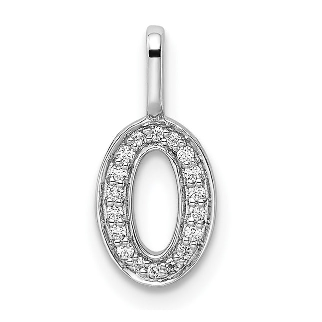 14k White Gold Diamond Number 0 Pendant, 15.24 x 7.09mm