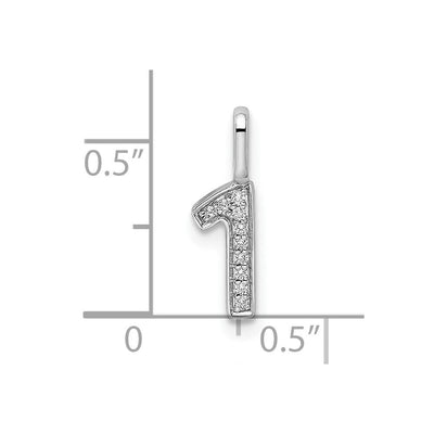14K White Gold Diamond Number 1 Pendant, 15.32 x 4.54mm