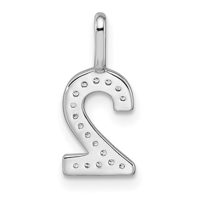 14K White Gold Diamond Number 2 Pendant, 15.21 x 6.82mm