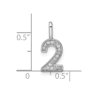 14K White Gold Diamond Number 2 Pendant, 15.21 x 6.82mm