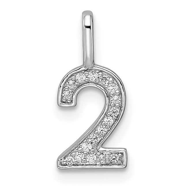 14k White Gold Diamond Number 2 Pendant, 15.21 x 6.82mm