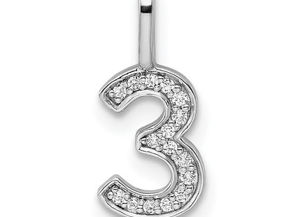 14K white gold diamond number 3 pendant