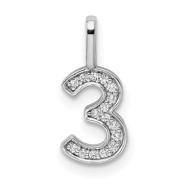 14k White Gold Diamond Number 3 Pendant, 15.28 x 5.86mm