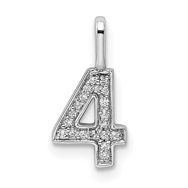 14k White Gold Diamond Number 4 Pendant, 14.86 x 7.61mm