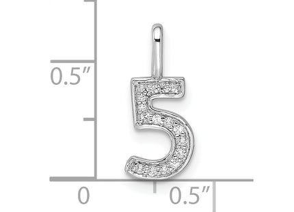 14K white gold diamond number 5 pendant, another view