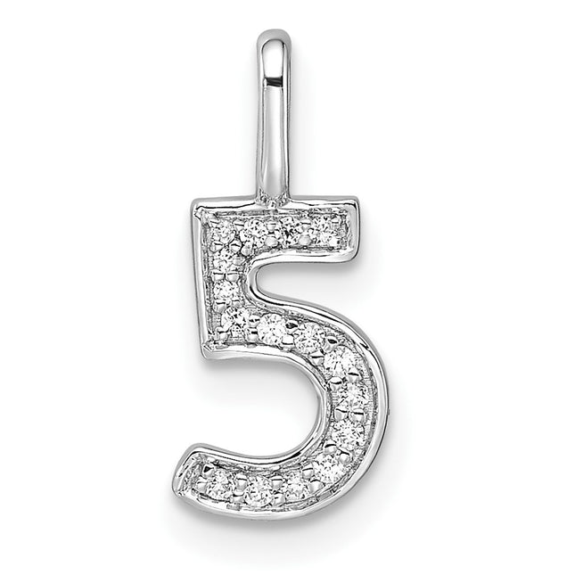 14k White Gold Diamond Number 5 Pendant, 15.31 x 5.38mm