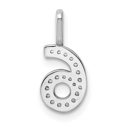 14K White Gold Diamond Number 6 Pendant, 15.5 x 7.07mm
