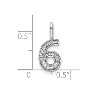14K White Gold Diamond Number 6 Pendant, 15.5 x 7.07mm