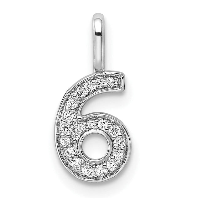 14K white gold diamond number 6 pendant